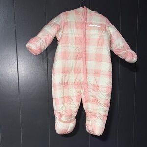 Eddie Bauer Pink and White Striped Baby Snowsuit
